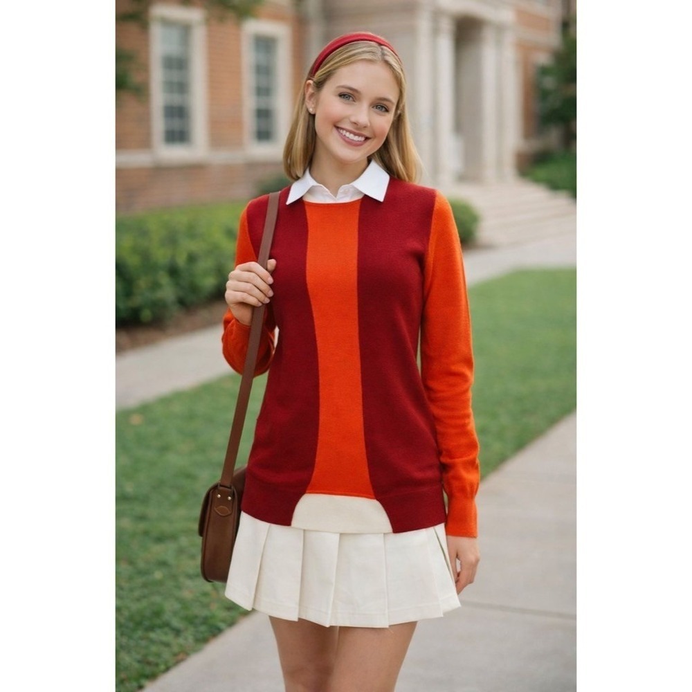 STELLA MCCARTNEY Wool Silk Colorblock Pullover Sweater Knit Red Orange 38 US 4
